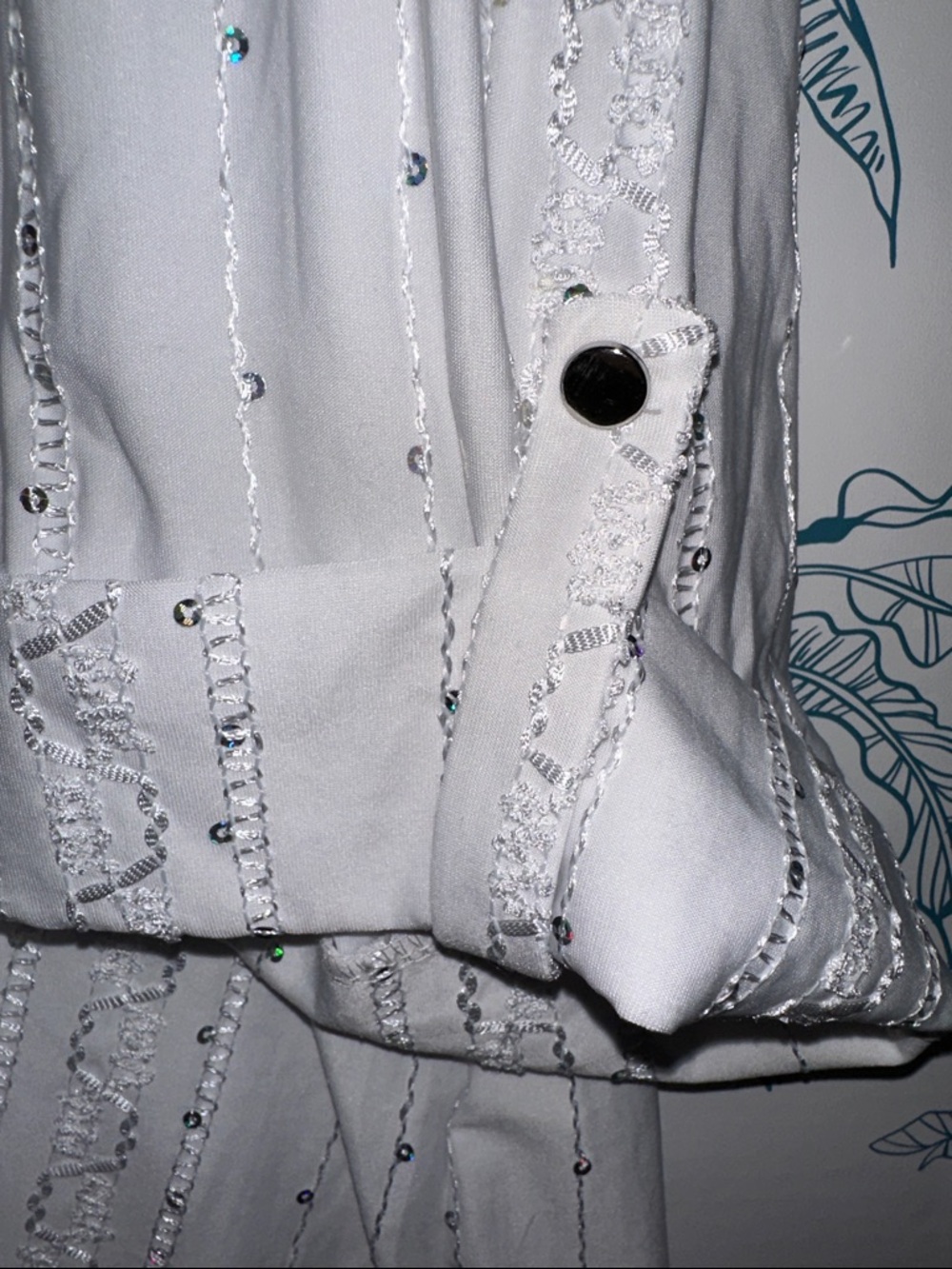 Ava & Grace White Sequined Henley Peasant Tunic - Picture 3 of 5